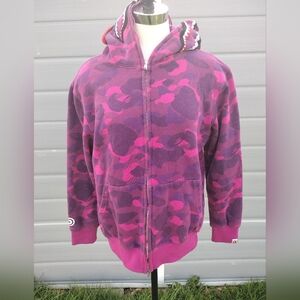 BAPE camo shark full zip hoodie purple pink camo A Bathing Ape Size XL Womens